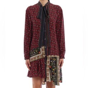 No21 Floral Asymmetrical 100% Silk Dress Long Sleeve Buttonup No.21 N21